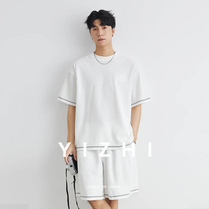 Herrenanzug für den Sommer 2025 mit lockeren atmungsaktiven T-Shirt-Shorts Sets