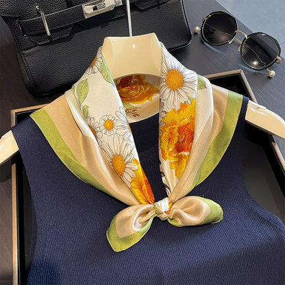 Damen Seidenschal 53cm klein quadratisch Haarband Kopftuch Halstuch Bandana G