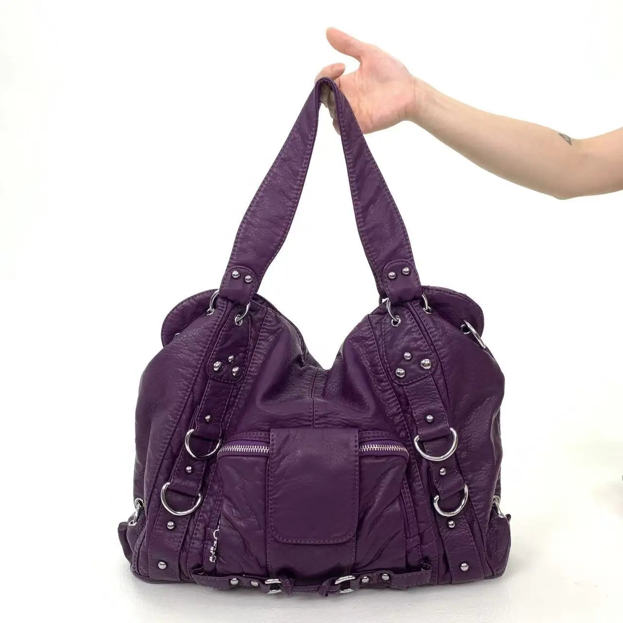 Damen-Vintage-Schultertasche Große Schwarze Mit Top-Griff Und Mehreren Fächern Für Viel Stauraum