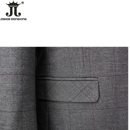 Hochwertiger Herren Anzug 3-teilig: Kariert, Grau, Slim Fit, Business & Hochzeit.