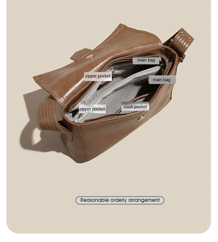 Damen Schultertasche aus Spaltleder und PU im Retro-Stil