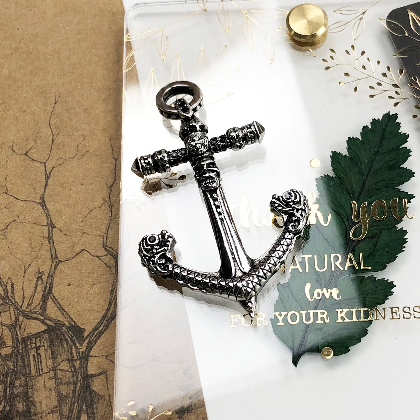 Damen-Charm-Anhänger Totenkopf Anker Punk Rebel aus Sterlingsilber
