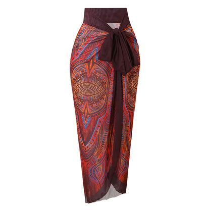 Damen-Badeanzug Blumen Langarm Sarong einteilig gepolstert