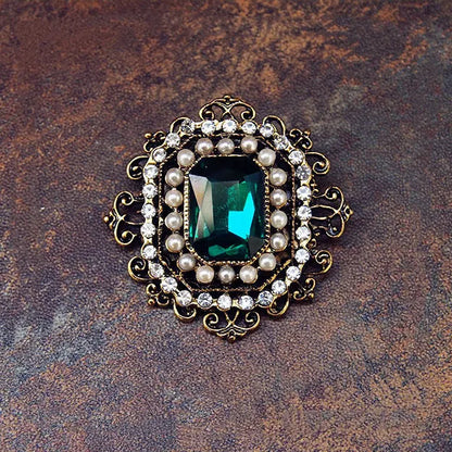 Brosche Perle Kristall Strass Quadrat Vintage Retro Luxus Damen