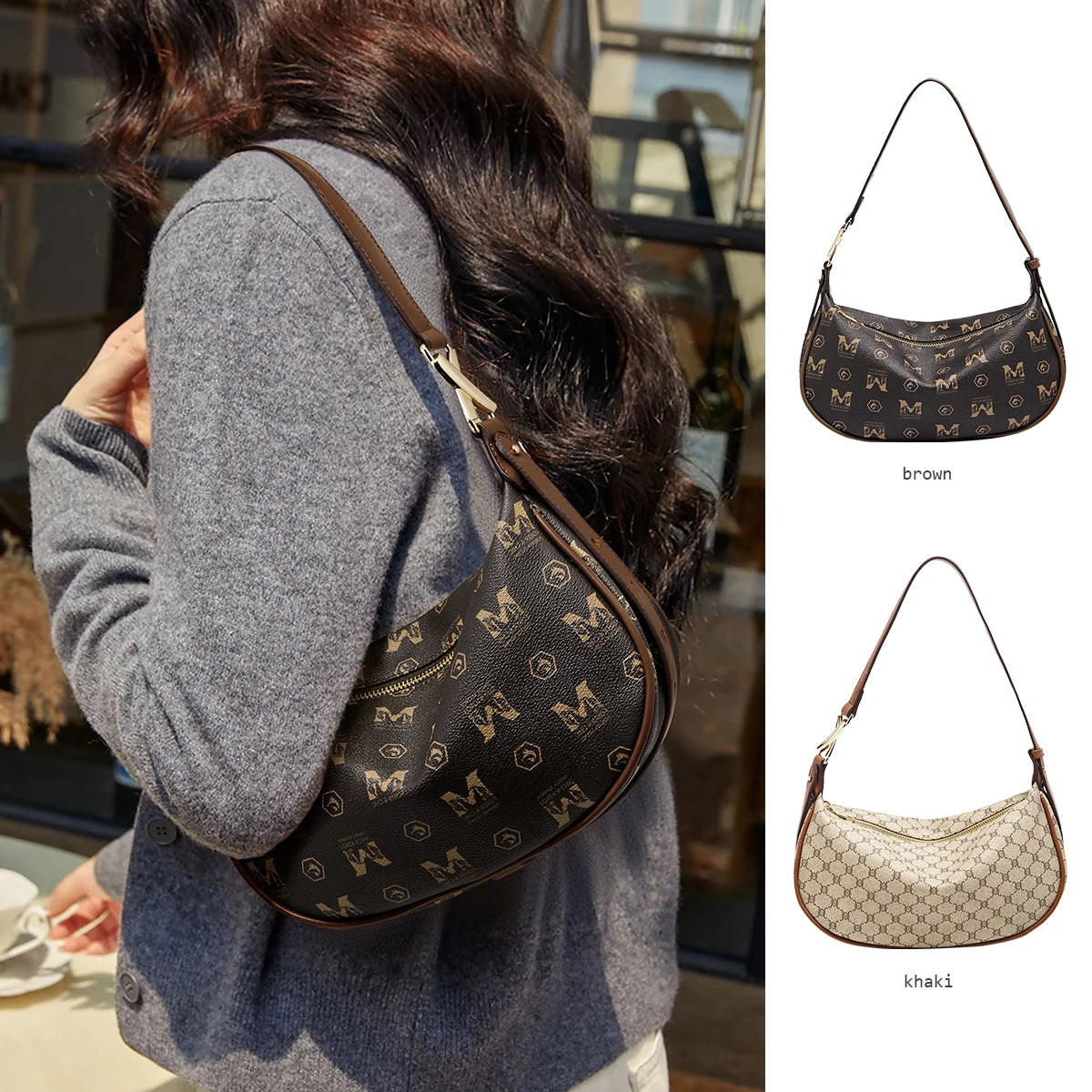 Damen Schultertasche aus PVC-Leder im Retro-Hobo-Stil mit großem Fassungsvermögen