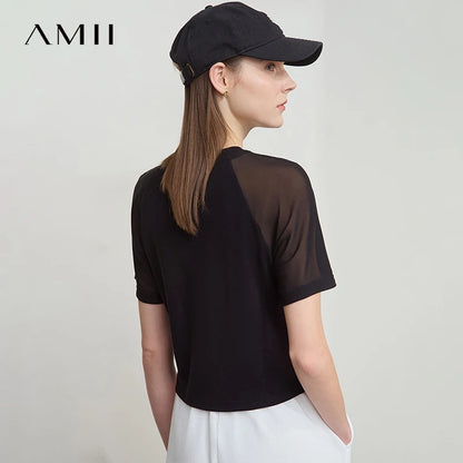 Damen T-Shirt im Casual-Stil mit gesticktem Rundhals und kurzen Ärmeln