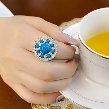 Damen-Ring Ornament blau rund Frühling aus Sterlingsilber