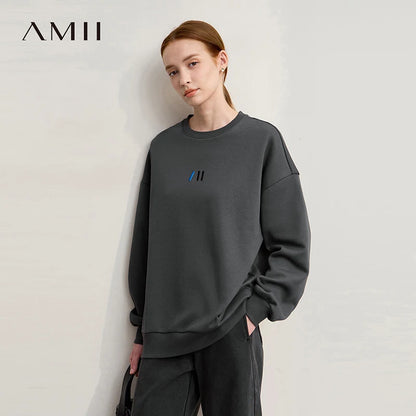 Damen-Rundhals-Sweatshirt Stickerei Kunstfell warm locker Winter