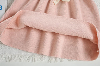 Mädchen Herbst-Strickkleid mit süßer Schleife im Farbblock-Design
