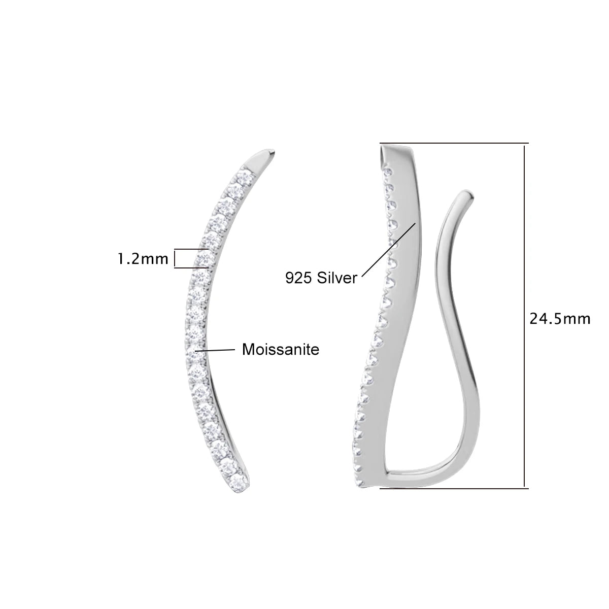 Damen-Moissanit-Blatt-Kletterohrringe aus 925er Silber, Zertifiziertes Schmuckstück für Hochzeit