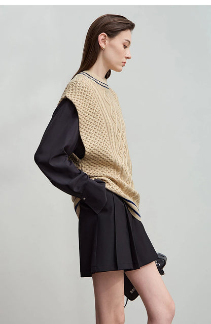 Damen-Halbrollkragen-Pullover ärmellos Weste Wolle-Mix Herbst