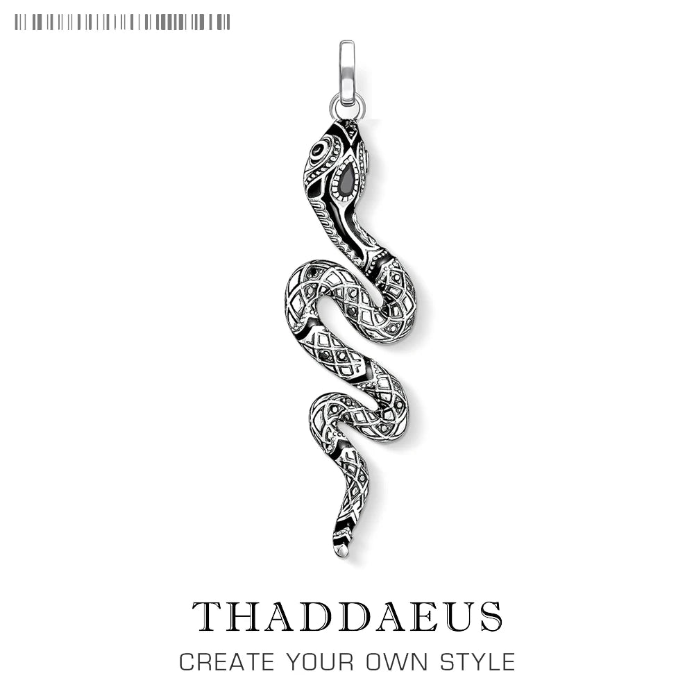 Schmuckanhänger Schlange aus 925 Sterlingsilber mit dunkler Emaille, Hängeöse