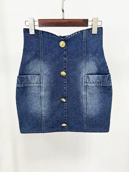 Damen-Blazer Set Jeansjacke Minirock doppelreihig Löwenknopf