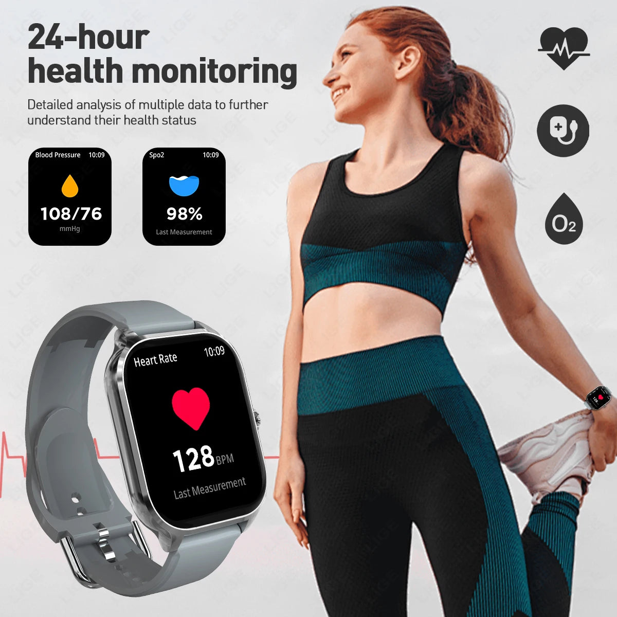 LIGE 2,01 "Wireless Anruf Smartwatch Voller Touchscreen Gesundheit Schlaf Fitness Tracking Smart Uhr Wasserdicht Für Android IOS Telefon