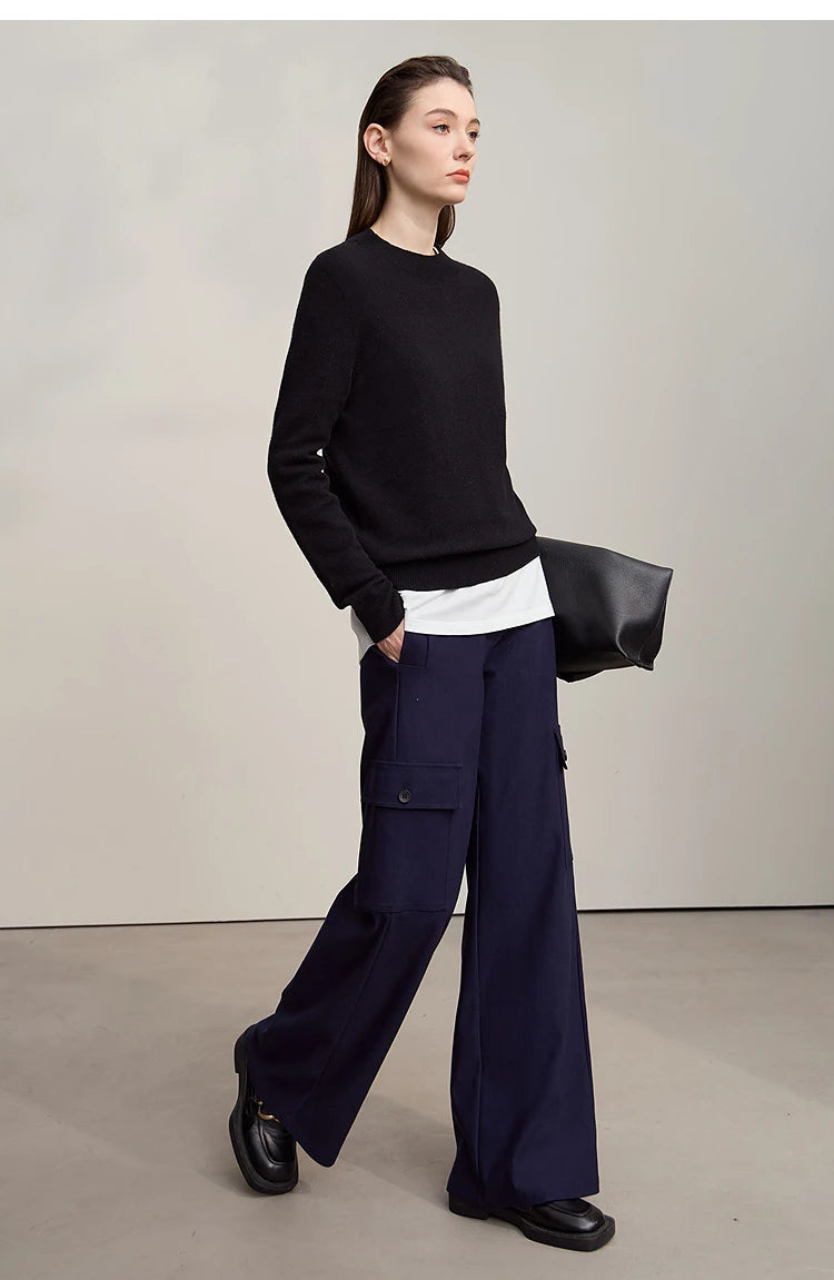 Damen-Rollkragenpullover Wolle-Kaschmir locker Herbst