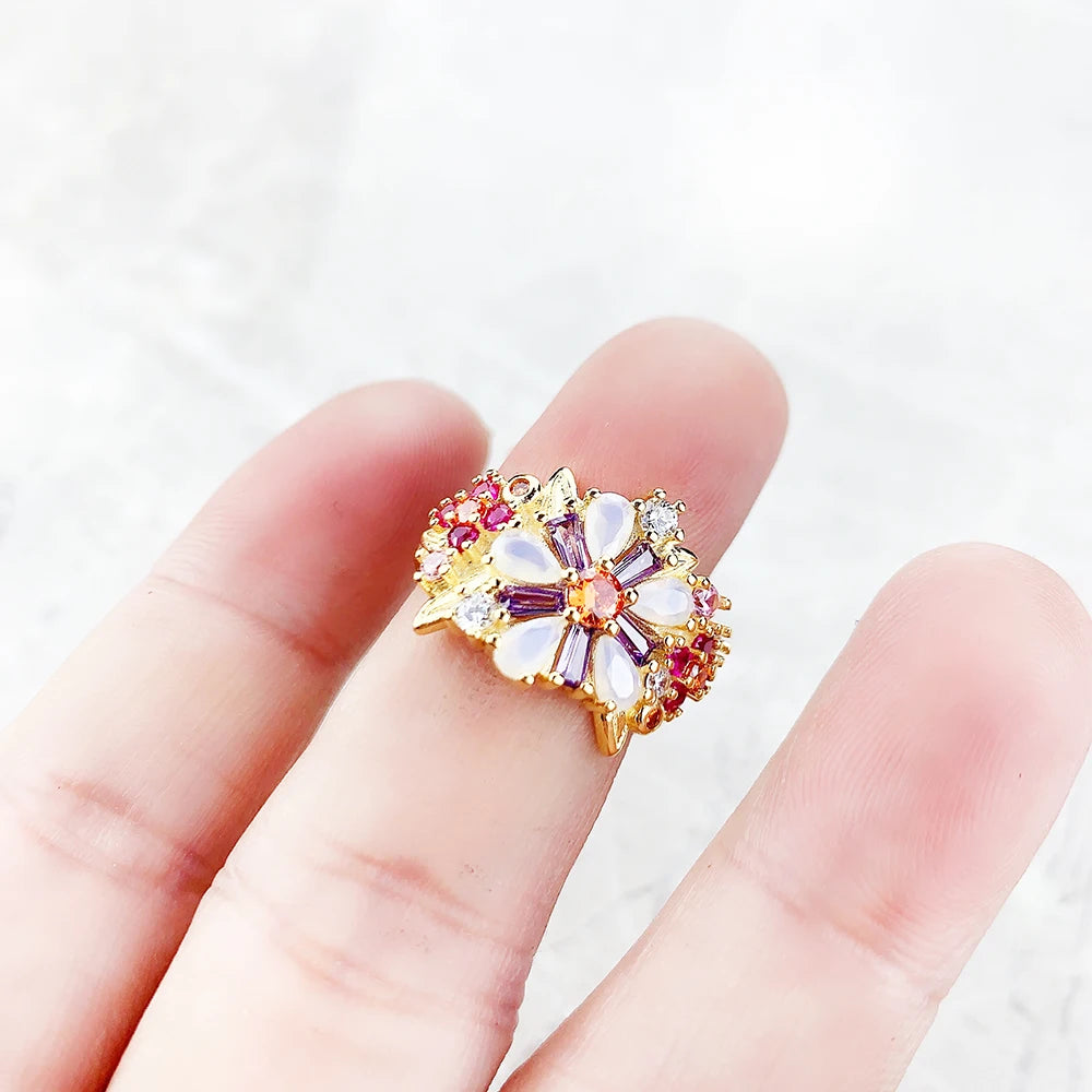 Damen-Ring bunte Blumen Böhmen aus Sterlingsilber
