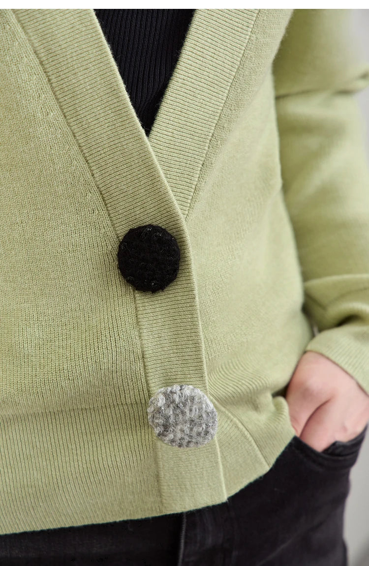 Damen-Strickjacke V-Ausschnitt Stickerei locker Langarm Herbst