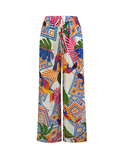 Damen-Badeanzug Print Langarm Sarong-Hose Set gepolstert