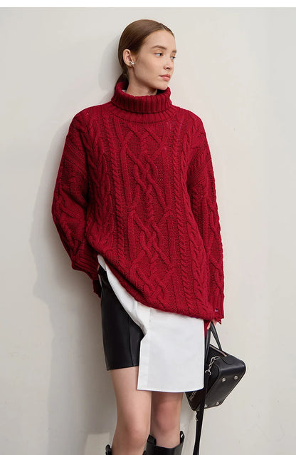 Damen-Rollkragenpullover Acryl locker warm Retro Winter