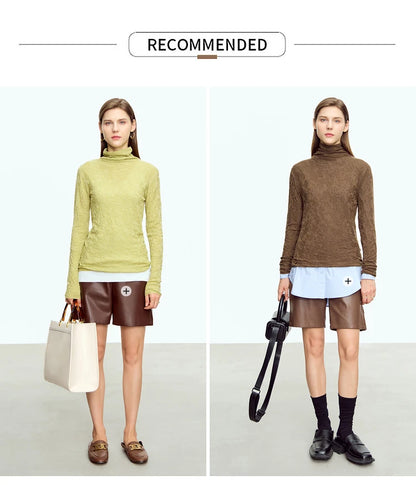 Damen-Rollkragenpullover Wolle Slim einfarbig Büro Winter
