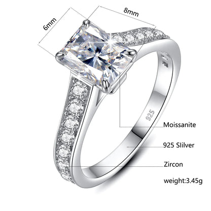 Damen-Verlobungsring Moissanite Emerald-Schliff 2 ct Gelbgold-Optik Silber Farbe D