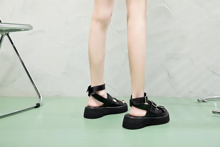 Aiyuqi Sandalen Frauen echtes Leder 2024 neue Sommer offene Frauen Strands andalen Keil Mode Damen Sandalen