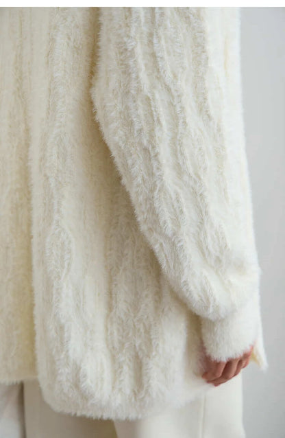 Damen-Strickjacke lang Nerz-Imitat Pile-Kragen locker warm Winter
