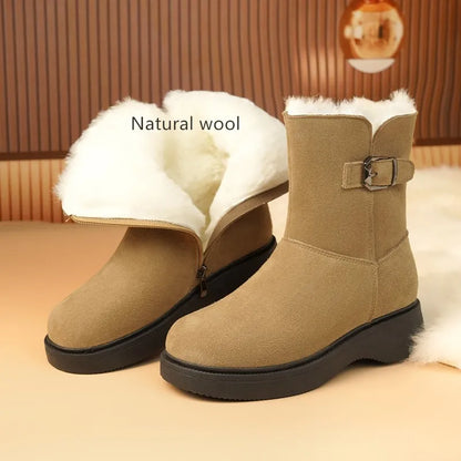 AIYUQI Snow Boots Female Genuine Leather 2025 New Wedge Anti-slip Women's Winter Shoes Boots Natural Wool Women Ankle Boots