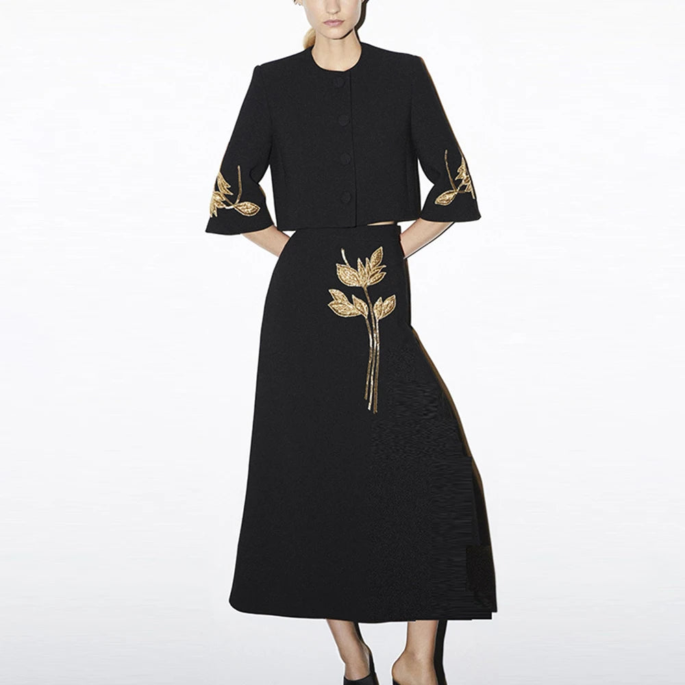 Minimalistisches Damen-Kleid mit Reverskragen, langen Ärmeln und hohem Bund – Patchwork-Design und lockere Passform