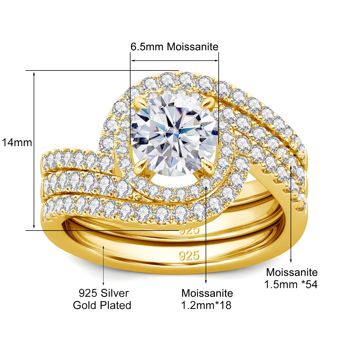 Damen-Moissanit-Ring-Set aus zwei Ringen Zertifiziert D-Farbe VVS1 2 Karat Verlobungs- und Festtags-Schmuck
