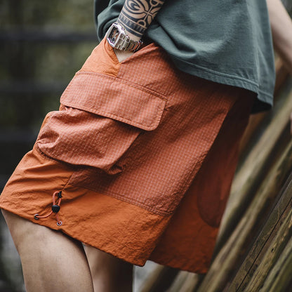 Männer Sommer Shorts aus leichtem Patchwork mit elastischer Taille in orange