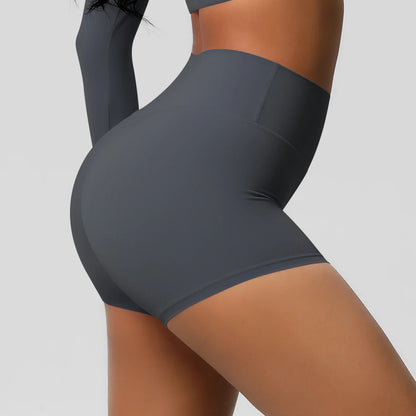 Damen-Sportshorts mit hoher Taille, dunkelgrau, eng anliegend, glatter Stoff
