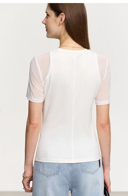 Damen T-Shirt aus mercerisierter Baumwolle mit kurzen Ärmeln im minimalistischen Stil