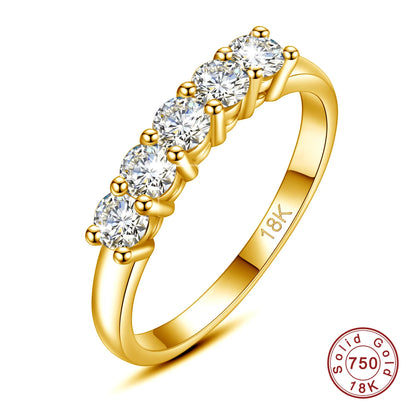 Damen-Ring aus 18K Gelbgold mit fünf Moissaniten und Echtheitszertifikat, Luxus Schmuckstück für Verlobung oder Hochzeit