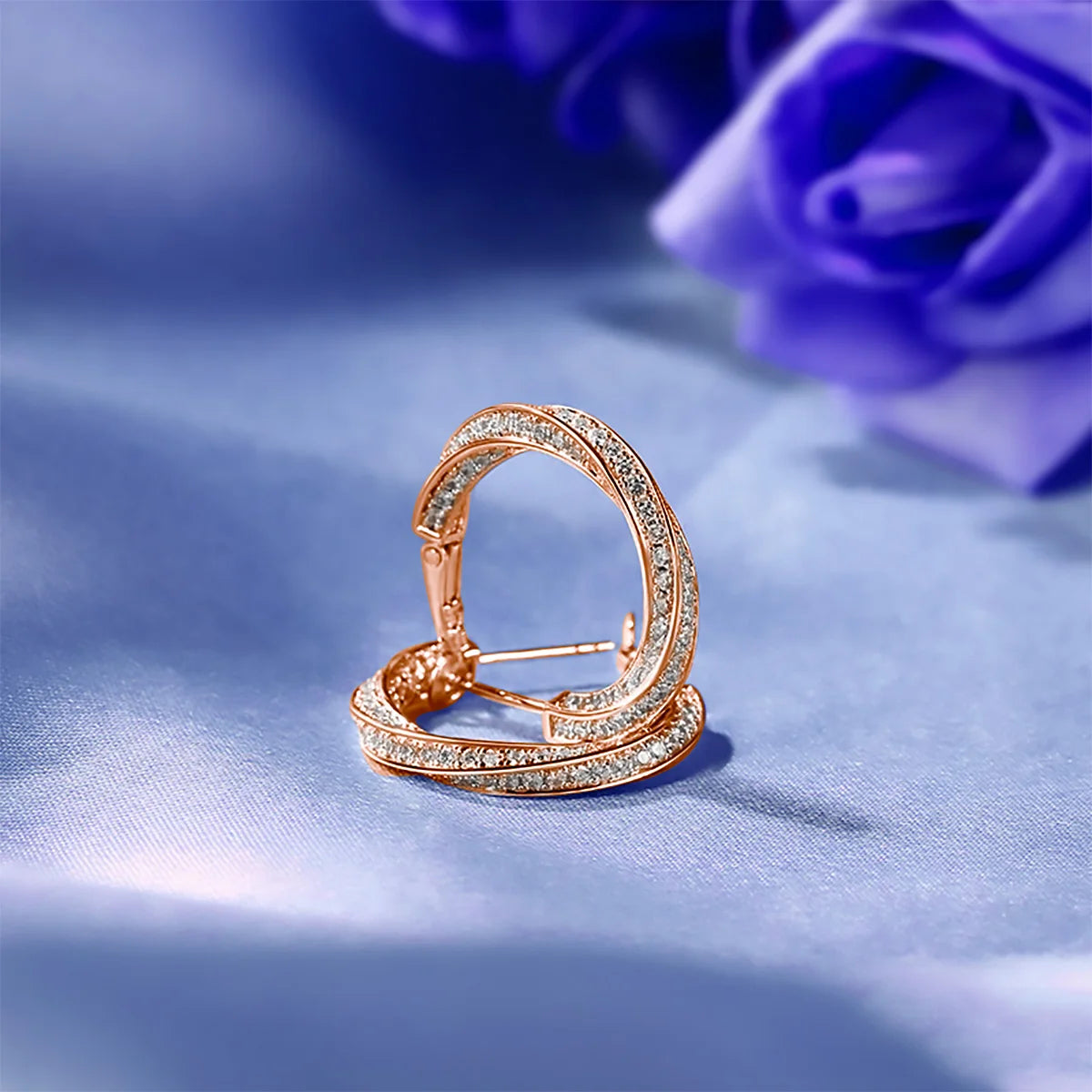 Damen-Hoop-Ohrringe mit Moissanitsteinen, 7,5 ct Gesamt, Silber 925 Roségold plattiert, Luxuriöser Glanz