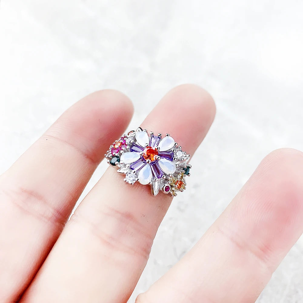 Damen-Ring bunte Blumen Böhmen aus Sterlingsilber
