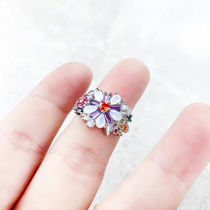 Damen-Ring bunte Blumen Böhmen aus Sterlingsilber