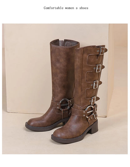 AIYUQI Women Cowboy Boots 2025 Autumn New Belt Buckle Women Marton Boots British Style Large Size 41 42 43 Women Long Boots