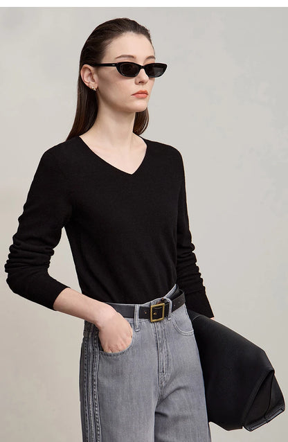 Damen V-Ausschnitt Pullover 100 % Wolle vielseitig Langarm Herbst
