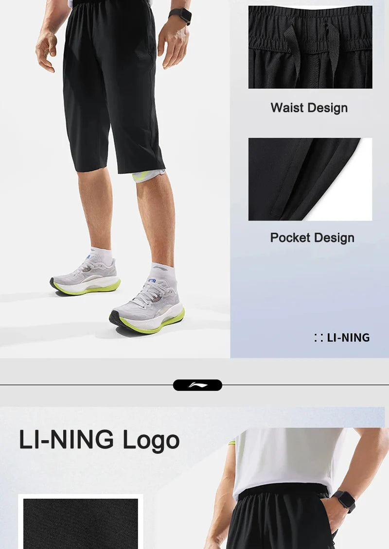 Schwarze Training-Shorts mit elastischem Bund, Seitentaschen und Li-Ning Logo