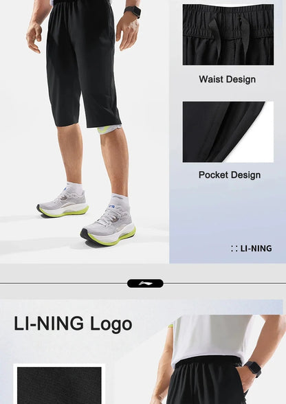 Schwarze Training-Shorts mit elastischem Bund, Seitentaschen und Li-Ning Logo