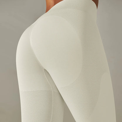 Nahtlose Leggings hellbeige, seitlicher Beinverlauf mit blickdichtem Stoff