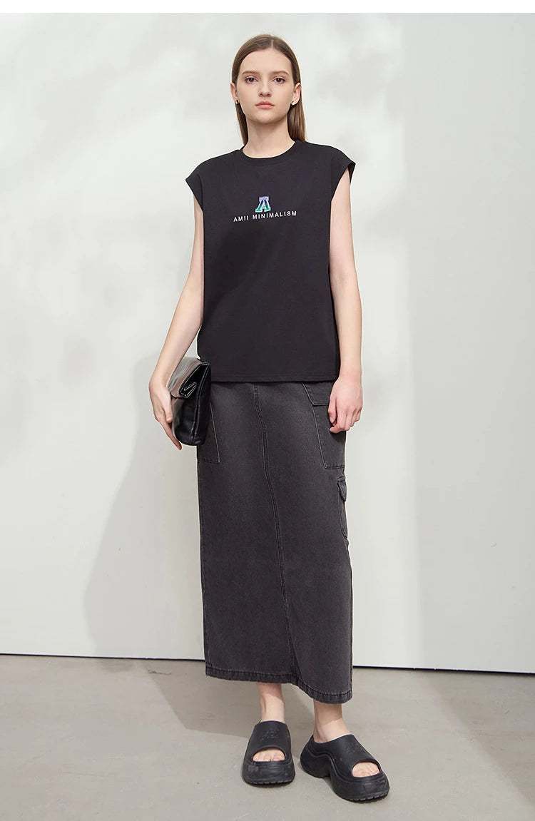 Damen T-Shirt mit Rundhalsausschnitt und besticktem lockeren Design für den Sommer