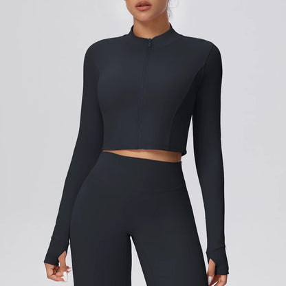 Damen Sportjacke, kurzer Schnitt, Reißverschluss vorn, lange Ärmel, dunkelgrau