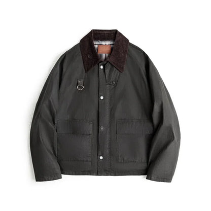 Herren Angeljacke Vintage Gewachst Cordkragen mit Taschen Mantel Herbst Classic Overcoat