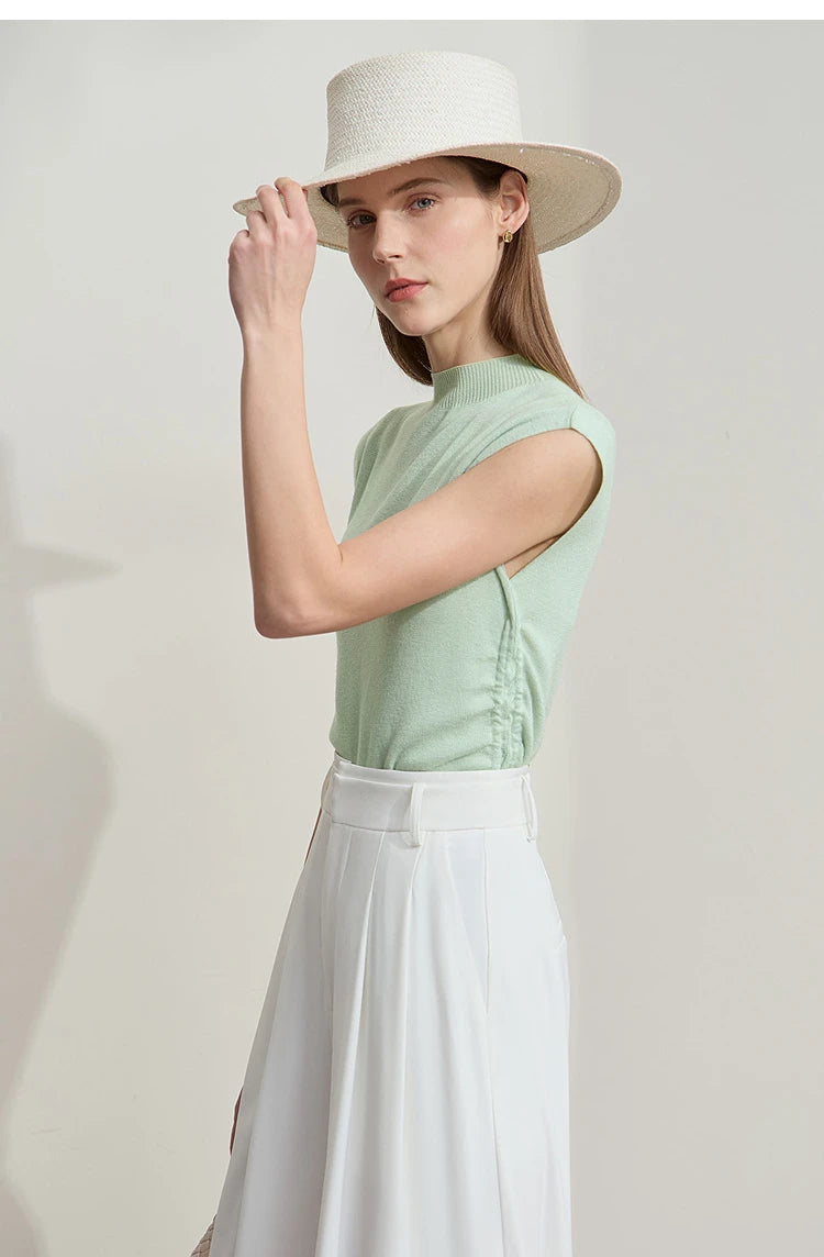 Damen-Halbrollkragen-Pullover Slim Kordelzug Wolle-Mix Sommer