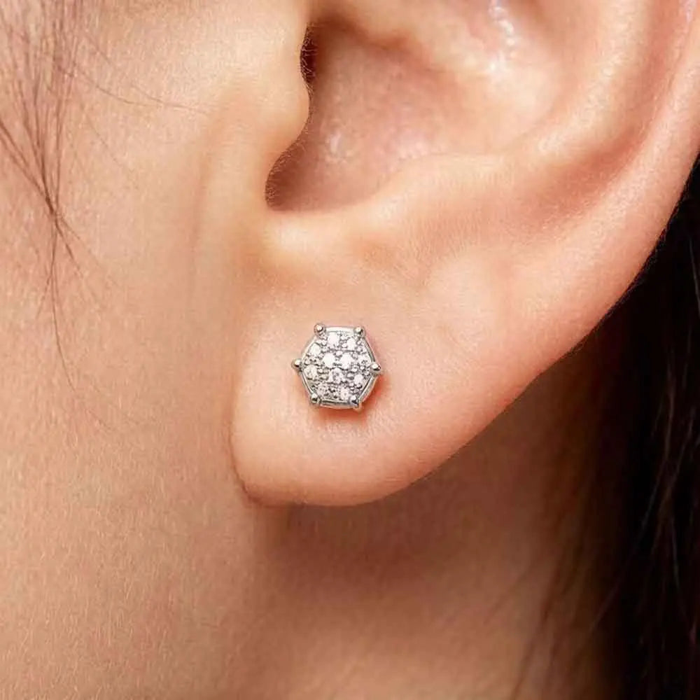 Damen-Ohrstecker Pavé weißer Zirkonia geometrisch aus Sterlingsilber