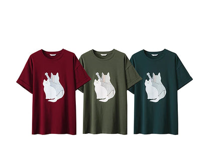Damen Top im minimalistischen Stil mit O-Ausschnitt und bedrucktem Design