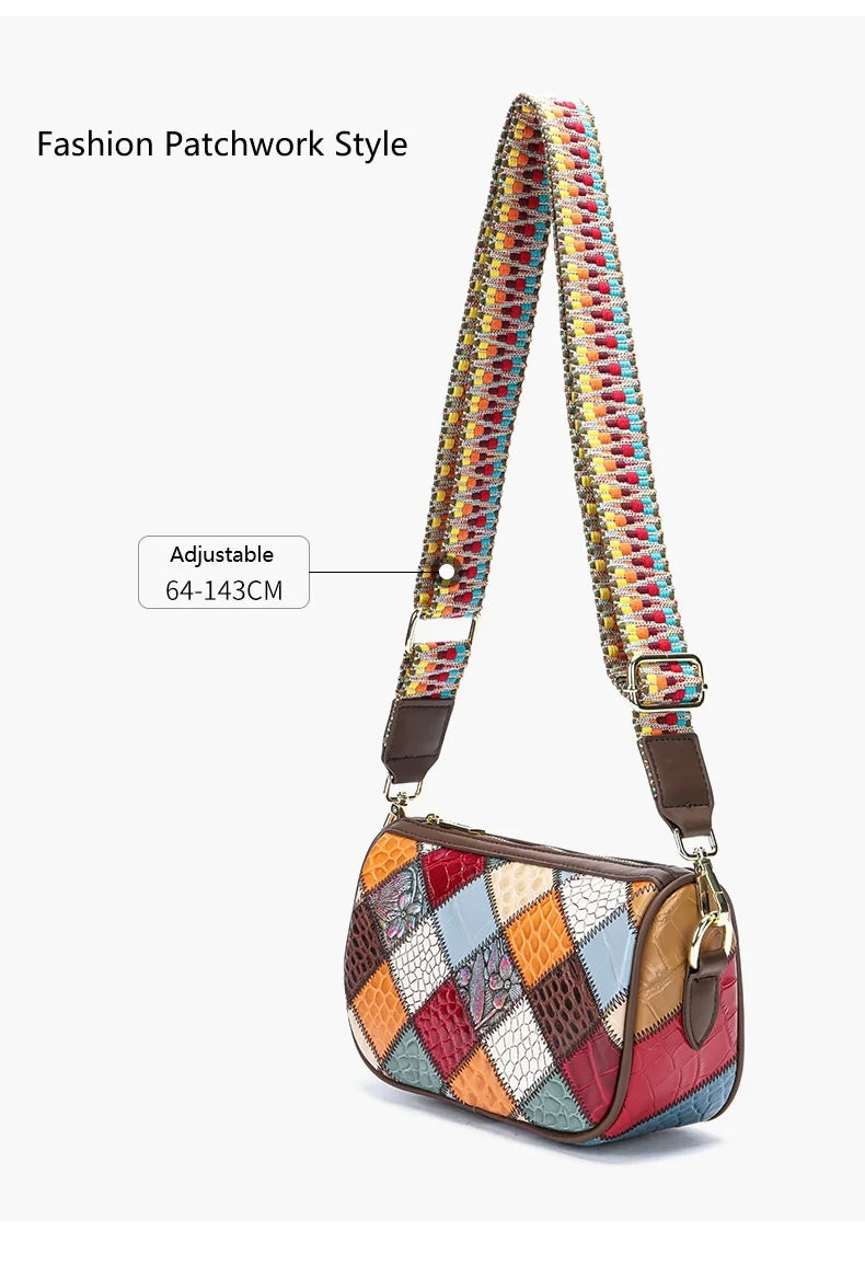 Damen-Schultertasche Patchwork-Leder Boho-Stil
