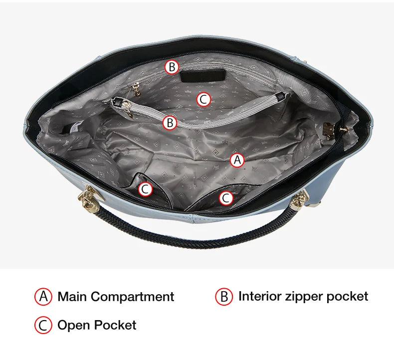 Damen Schultertasche Elegant aus Spaltleder mit Großem Fassungsvermögen